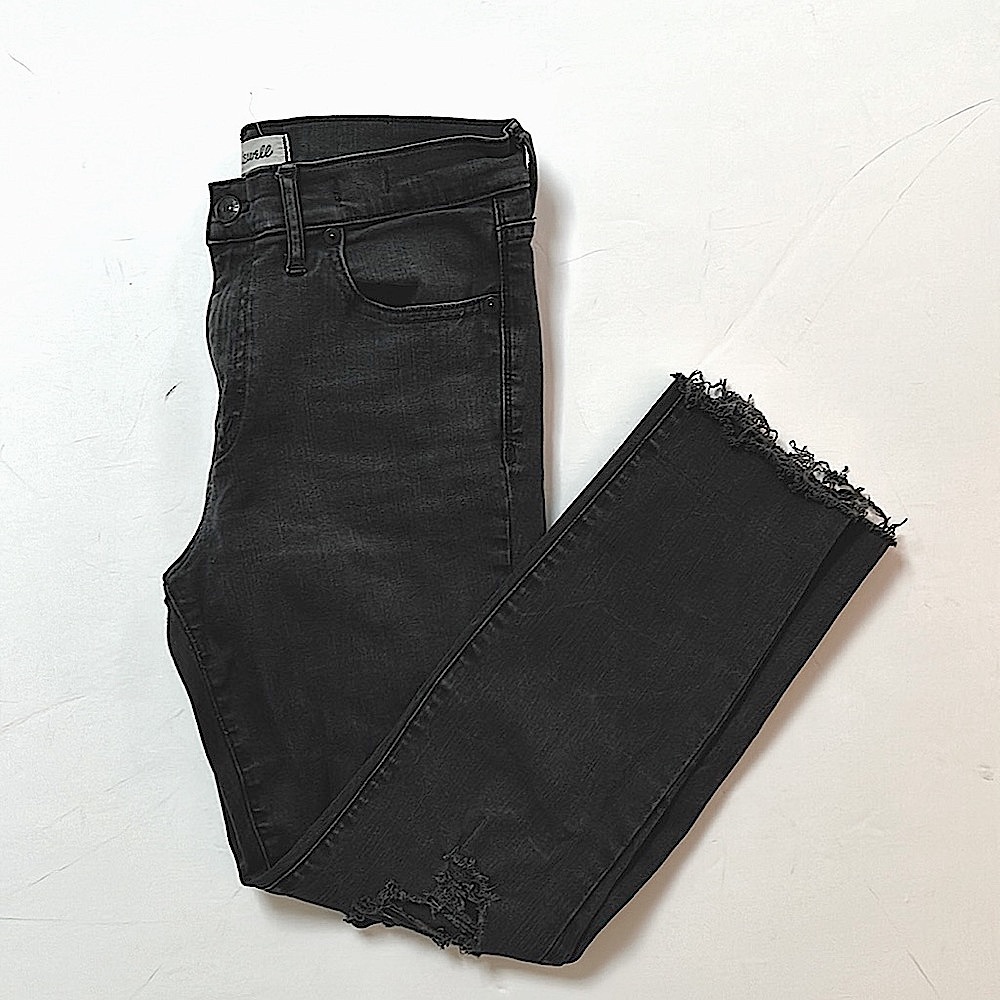 Madewell 9” high riser skinny skinny black gray stretchy distressed jeans